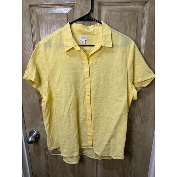J.CREW Tops - J.CREW Shirt Womens XXL Butter Yellow Linen Cotton Button Up Top